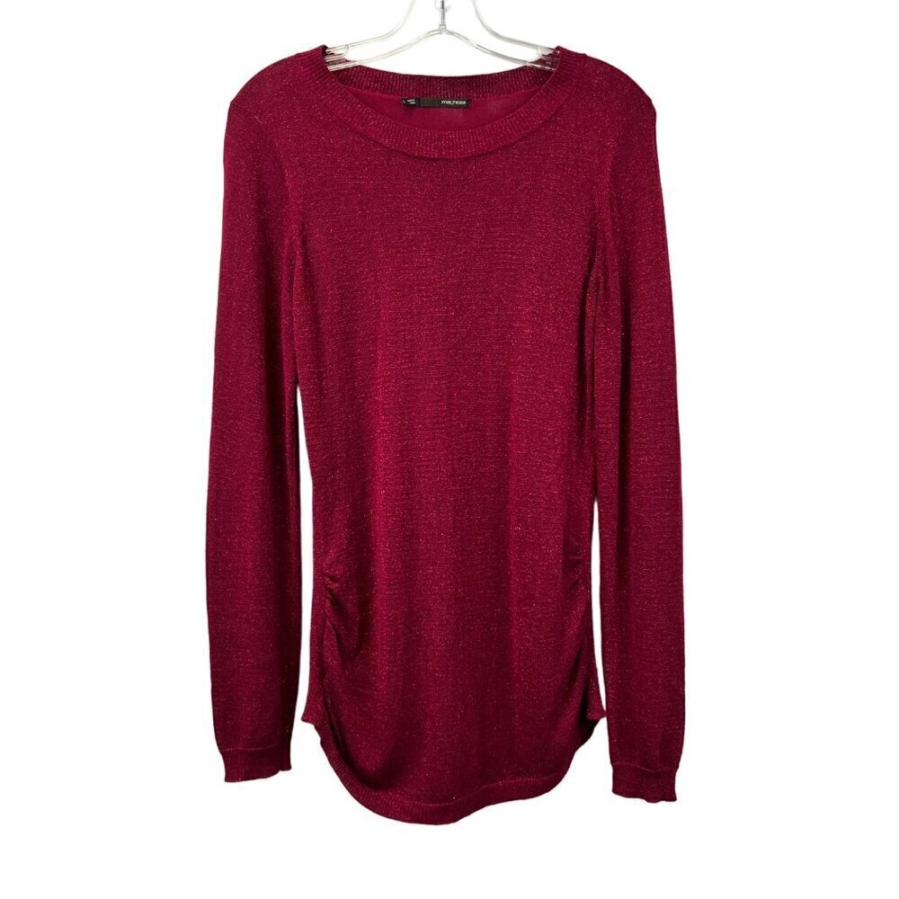 Maurices Womens Round Neck Glitter Sweater Long Sleeve Plum Size Large